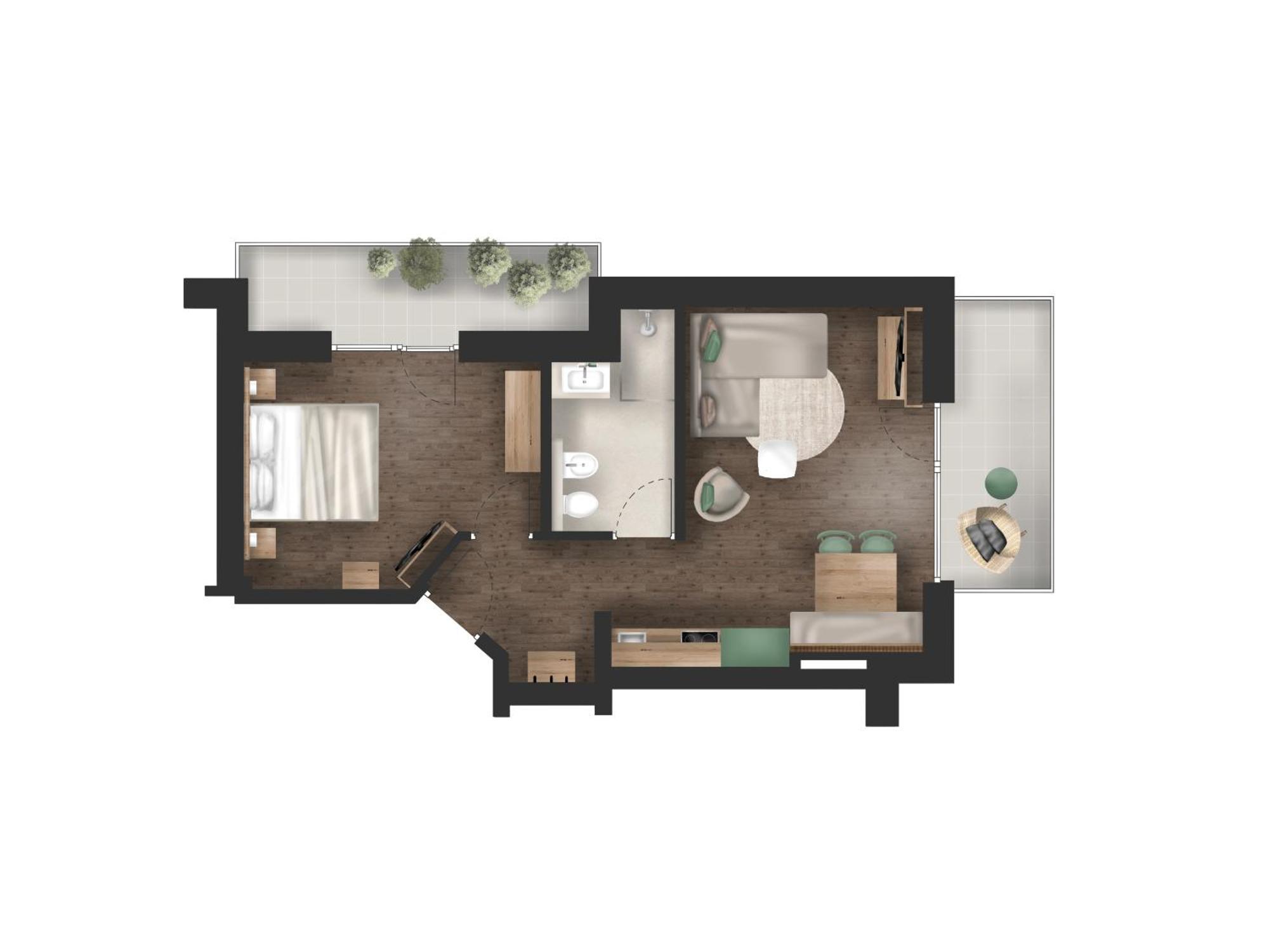Appartamento con 1 Camera da Letto e Balcone